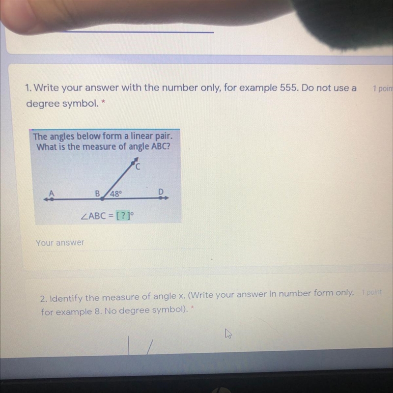 1. Write your answer with the number only, for example 555. Do not use a degree symbol-example-1