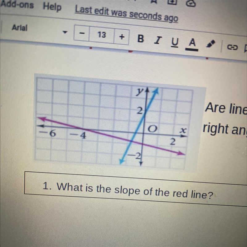 What is the slope of the red and blue line-example-1