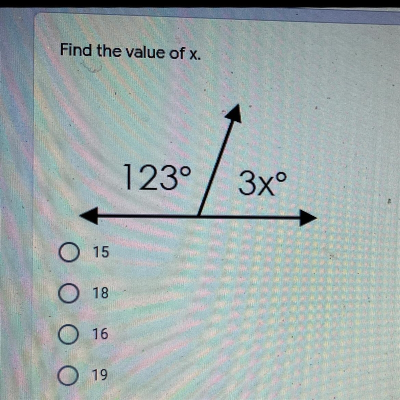 Find value of x A. 15 B. 18 C. 16 D. 19-example-1