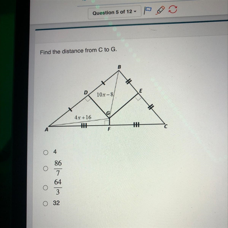 Find the distance from C to G. 4 86 7 64 3 32-example-1