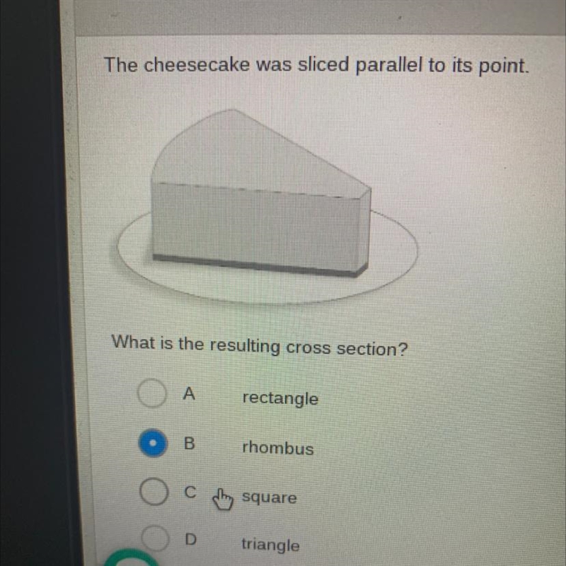 What is the resulting cross section if the cheesecake was sliced parallel to its points-example-1