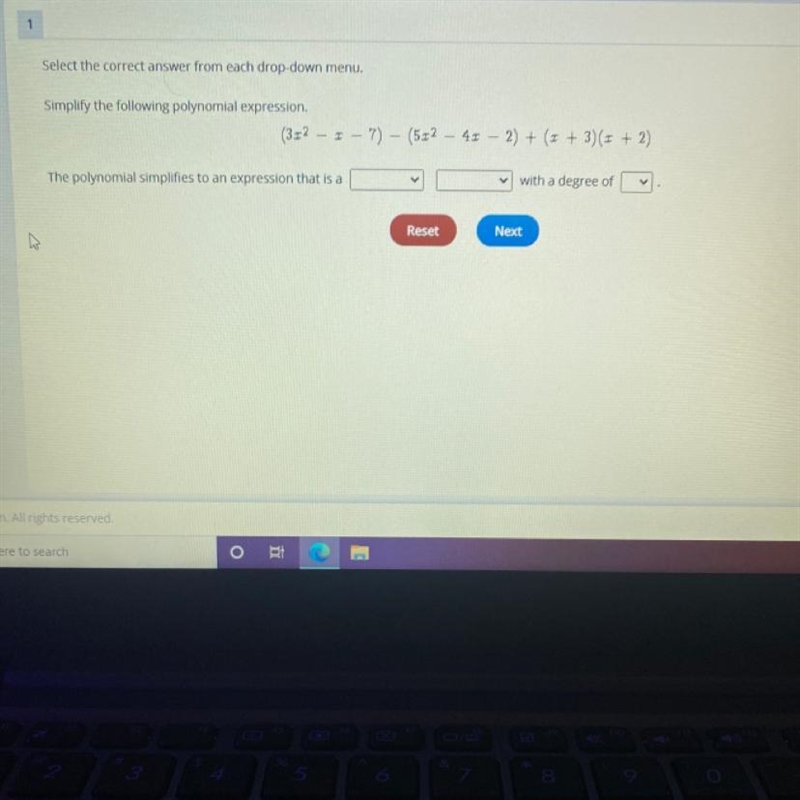 Simplify the following polynomial expression. (3x^2 – 1x– 7) - (532 – 4x - 2) + (c-example-1