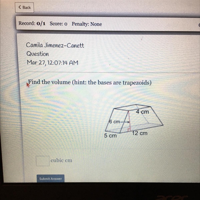 PLS HELP!! :(( Find the volume. (hint: the bases are trapezoids)-example-1