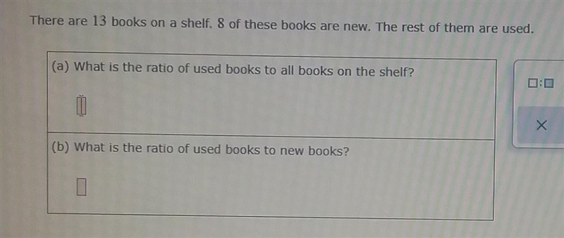 There are 13 books on a shelf. 8 of these books are new. The rest of them are used-example-1