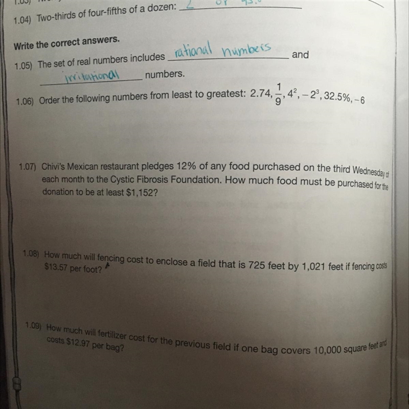 Order the following numbers from least to greatest: 2.74, 1/9, 4^2, -2^3, 32.5%,-6-example-1