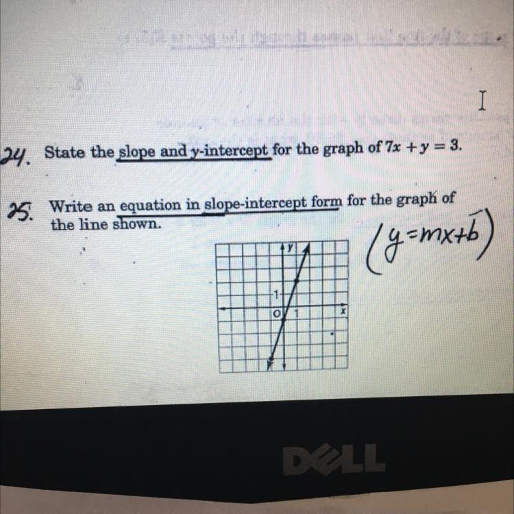 Write an equation in slope-intercept form for the graph of the line shown. (y=mx+b-example-1