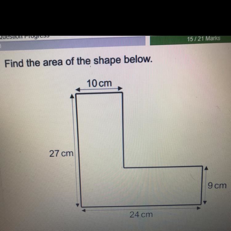 Find the area of 10cm, 27cm, 9cm and 24cm.-example-1