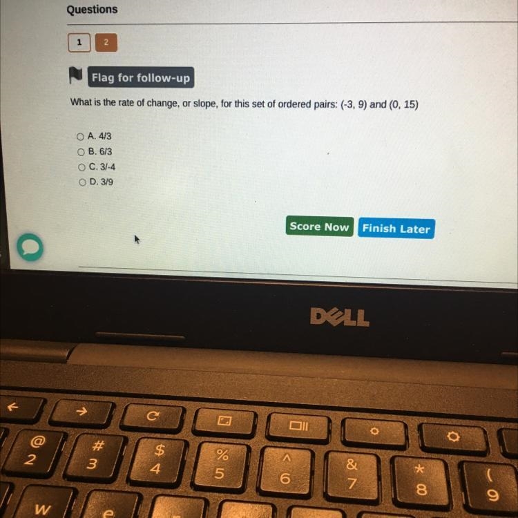 What is the rate of change, or slope, for this set of ordered pairs: (-3,9 and (0,15) *please-example-1