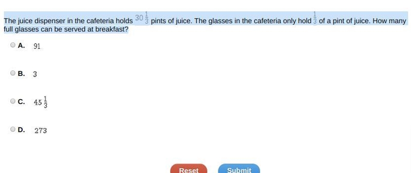 The juice dispenser in the cafeteria holds 30 1/3 pints of juice. The glasses in the-example-1