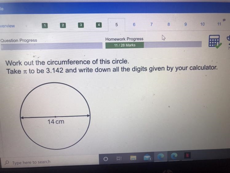 79 Work out the circumference of this circle. Take a to be 3.142 and write down all-example-1