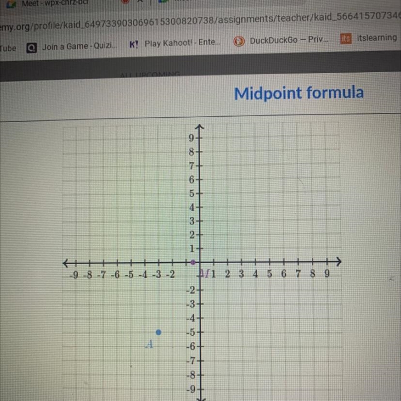 Point A is at ( -3, -5) and point M is at (-0.5, 0). Point M is the midpoint of point-example-1