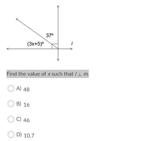 Find the value of x such that l ⊥ m.-example-1