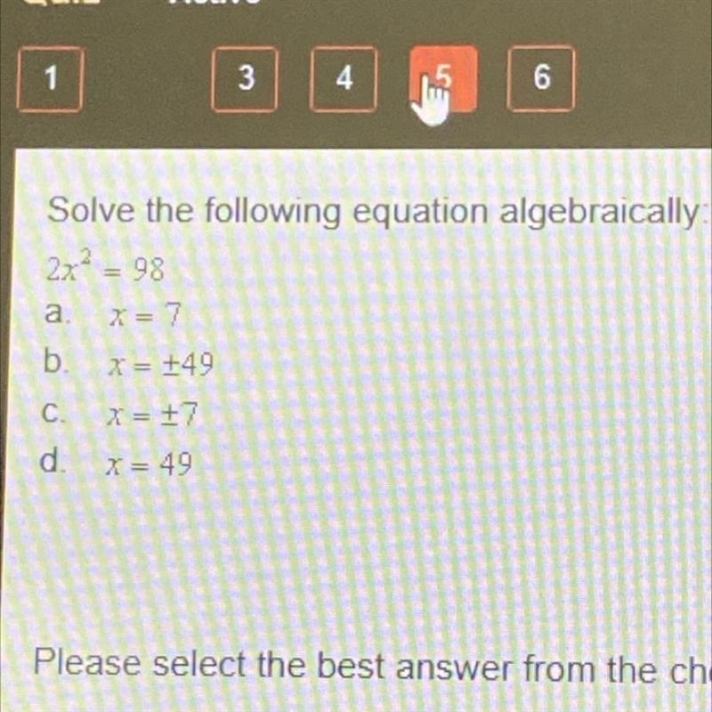 Solve the following question algebraically please-example-1