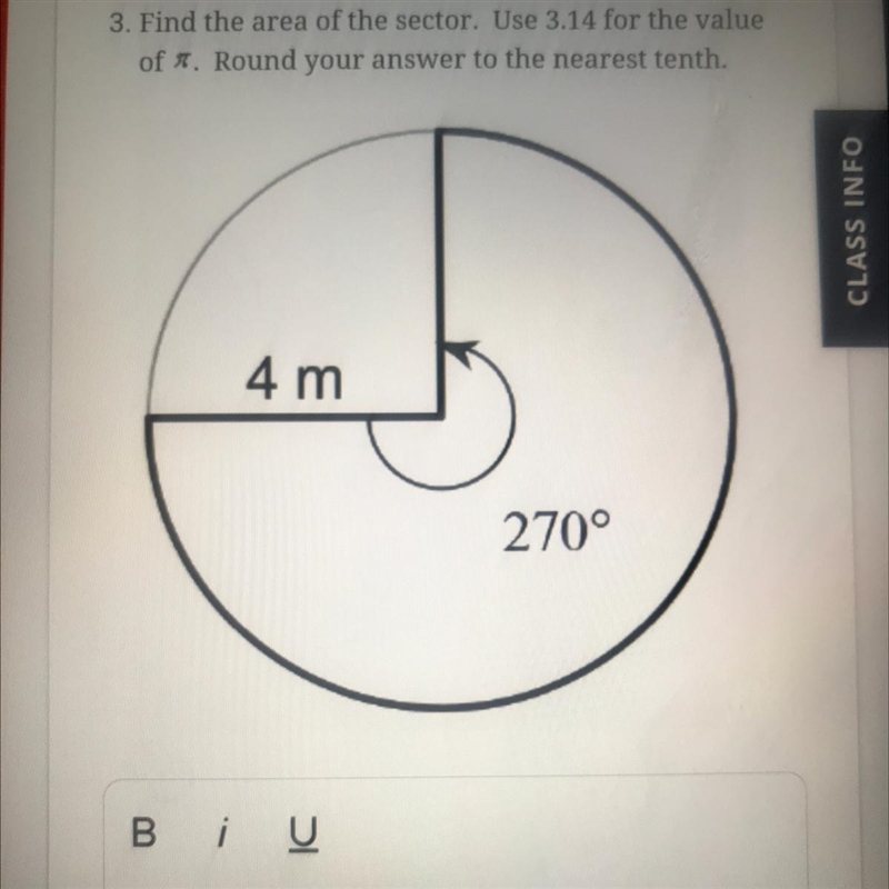 3. Find the area of the sector. Use 3.14 for the value of T. Round your answer to-example-1