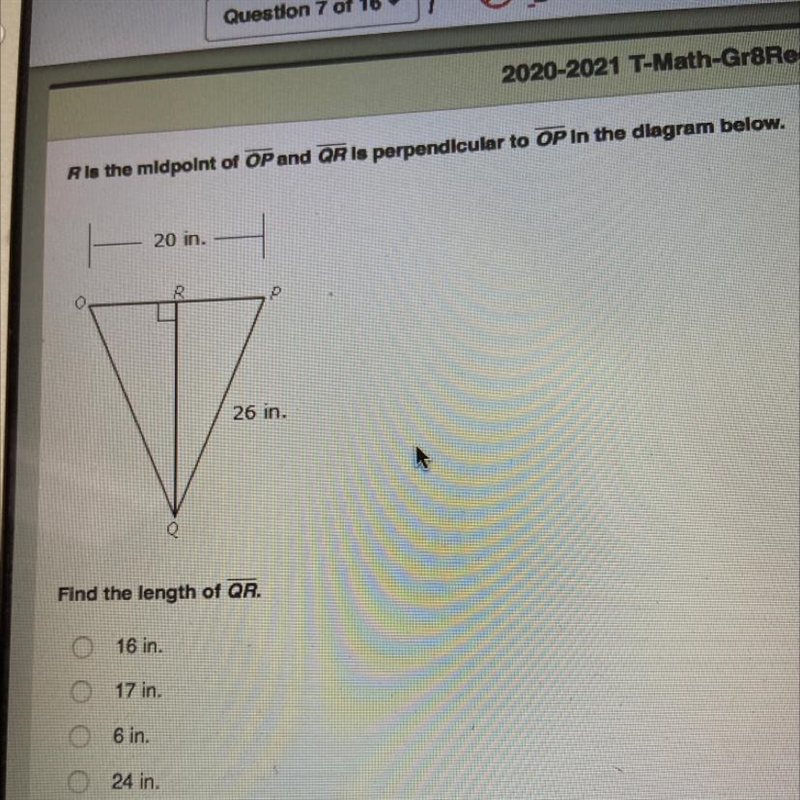 R the midpoint of overline OP and overline QR perpendicular to OP In the diagram below-example-1