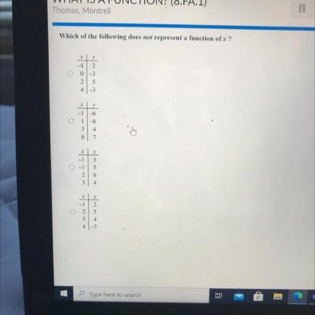 Which of the following does not represent a function of x-example-1