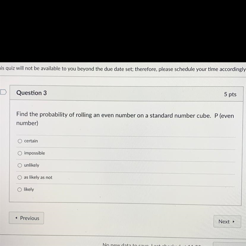 Find the probability of rolling an even number on a standard number cube. A.certain-example-1