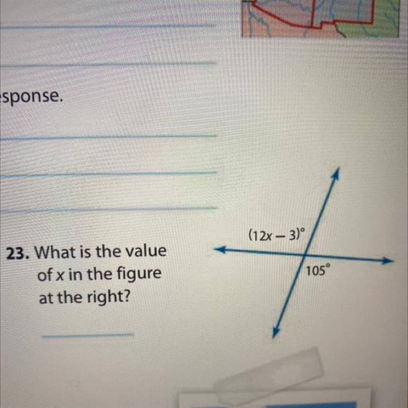 (12x - 3)* 105*. What is the value of x in the figure at the right?-example-1