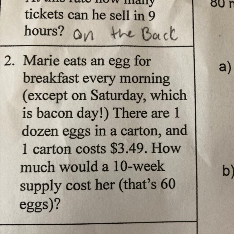 2. Marie eats an egg for breakfast every morning (except on Saturday, which is bacon-example-1