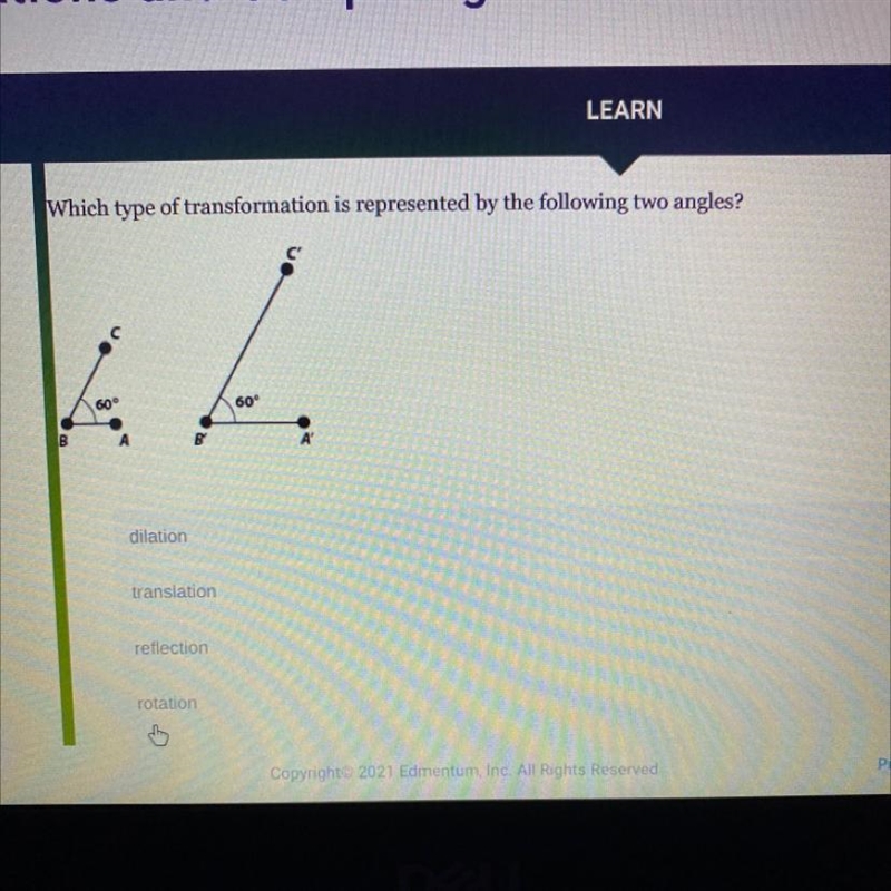 Which type of transformation is represented by the following two angles? *******Only-example-1