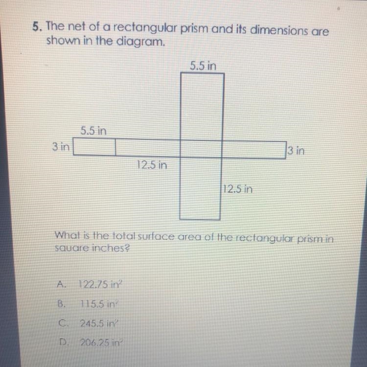 HELP!!!!! The net of a rectangular prism and its dimensions are shown in the diagram-example-1