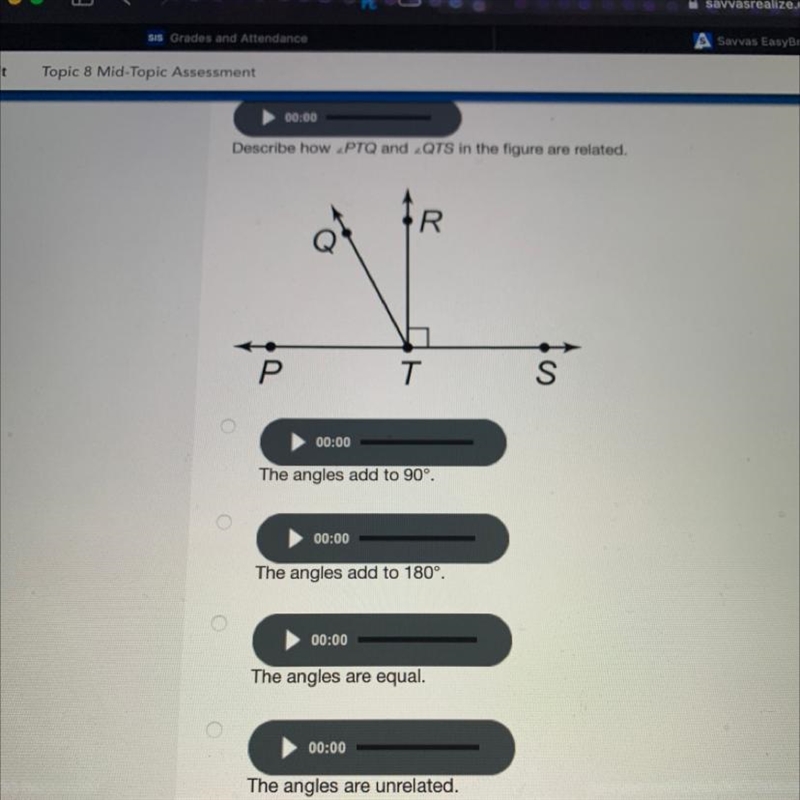 Describe how PTQ and QTS in the figured are related. a. The angles add to 90° b. The-example-1