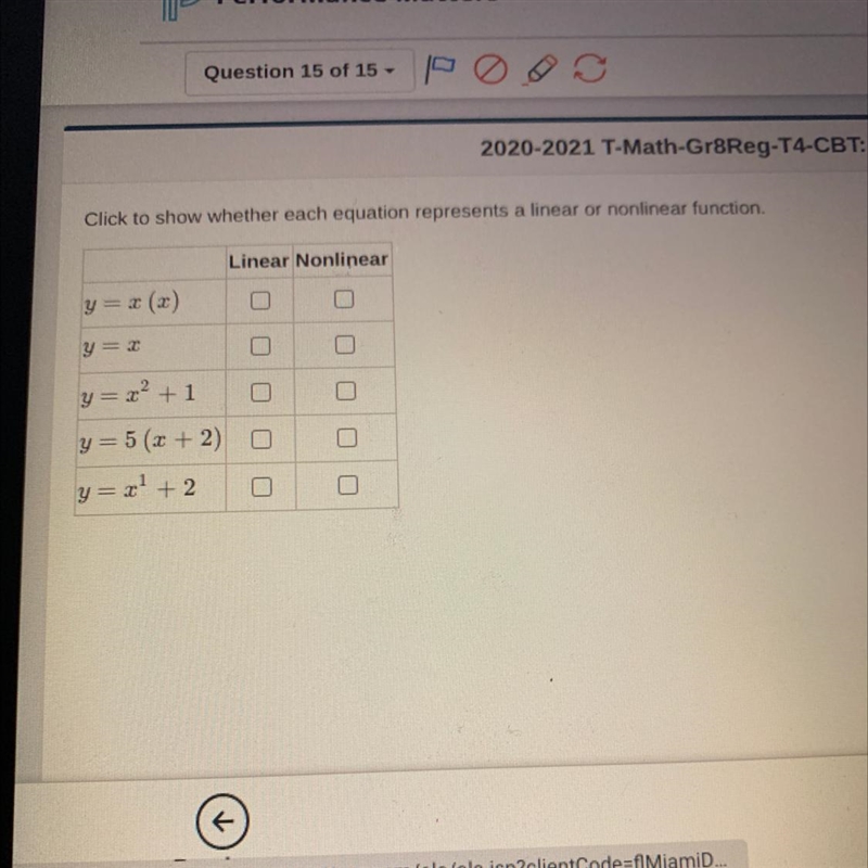 Click to show whether each equation represents a linear or nonlinear function Linear-example-1