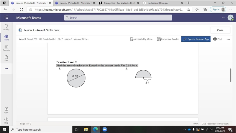 Find the area of each circle. Round to the nearest tenth. Use 3.14 for π.-example-1