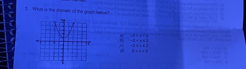 Pls help me!! A. -2 > x > 2 B. -2 < x <= 3 C. -2 <= x <= 2 D. 0 &lt-example-1