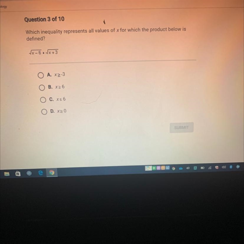 Which inequality represents all values of x for which the product below is defined-example-1