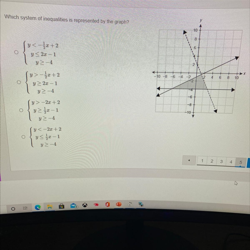 Which system of inequalities is represented by the graph￼?-example-1