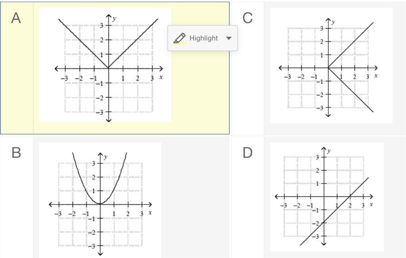 Maya sketches a graph of a linear function. Which graph might she have sketched?-example-1