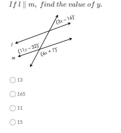 Please help! 80 points! (picture included) If l is parell to m, find the value of-example-1