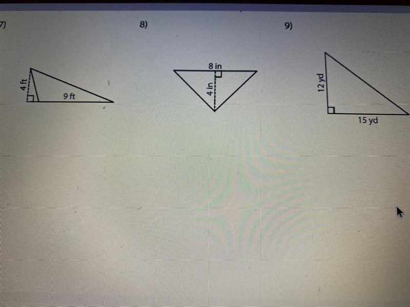 Find the area of each triangle 8 yd 8 yd-example-1