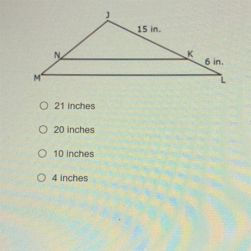 In the figure below. JLM is similar to JKN if JM=14 inches what is the length of JN-example-1