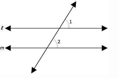 In the figure, lines ℓ and m are parallel. Describe ∠1 and ∠2.-example-1