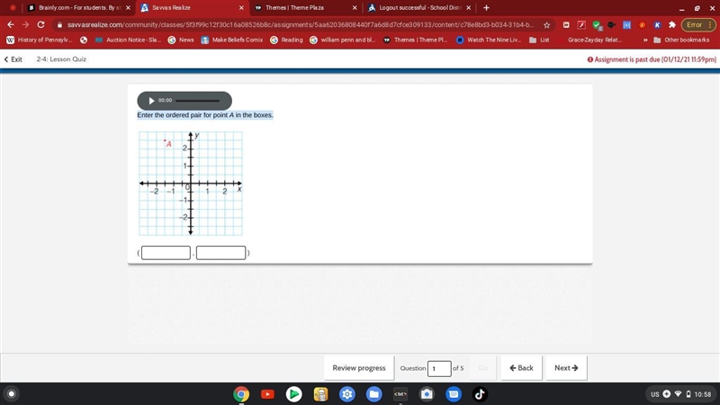 Enter the ordered pair for point A in the boxes.-example-1