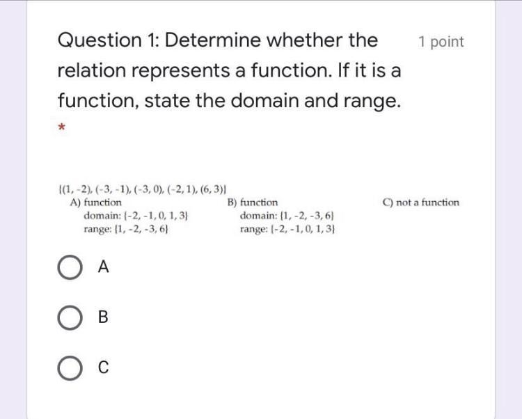 Determine whether the relation represents a function￼. If it is a function, state-example-1