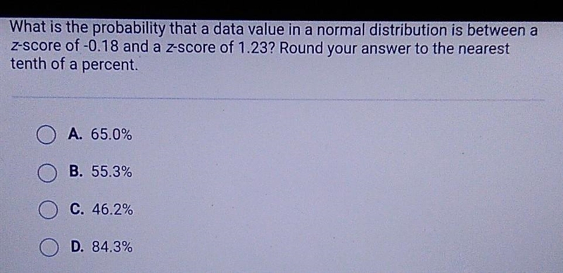 Please help! 10 points! What is the probability that a data value in a normal distribution-example-1