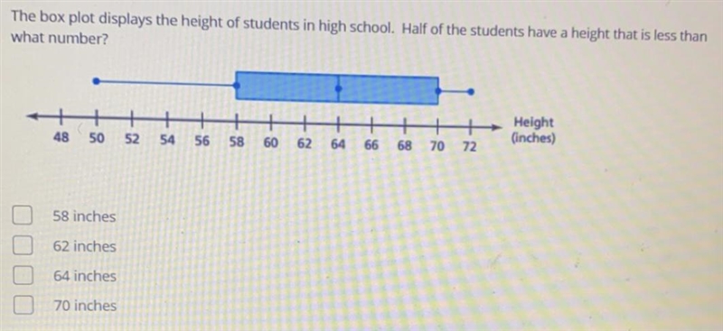 Students have a height is less than what number 58?62?64?70?-example-1