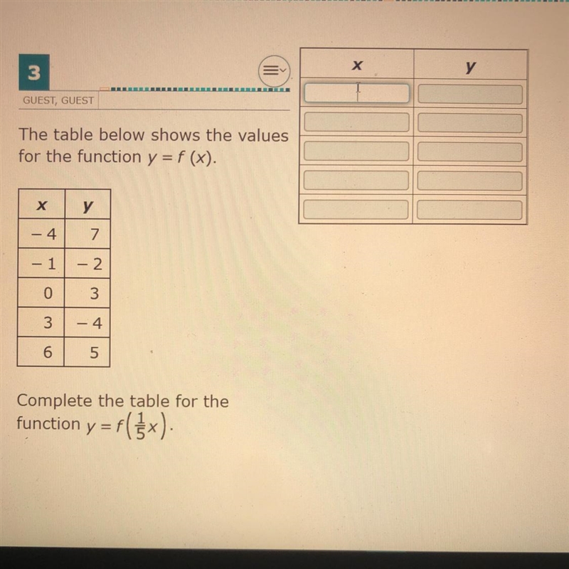 The table below shows the values for the function y = f(x). Complete the table for-example-1