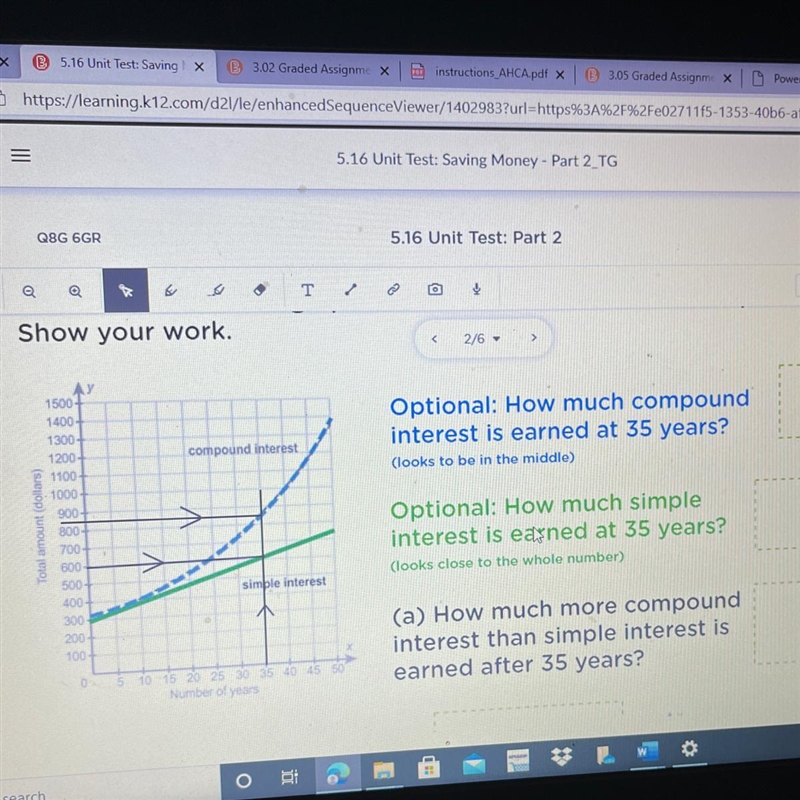 AY 1500- 1400 1300 Optional: How much compound interest is earned at 35 years? (looks-example-1