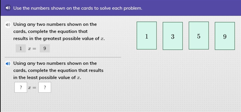 Use the numbers on the cards to solve each problem. Using any two numbers shown on-example-1