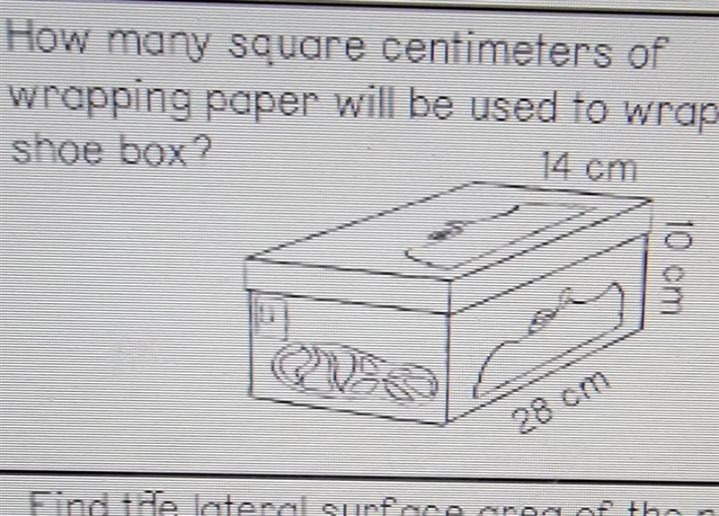 How many square centimeters of the wrapping paper will be used to wrap the The Shoe-example-1