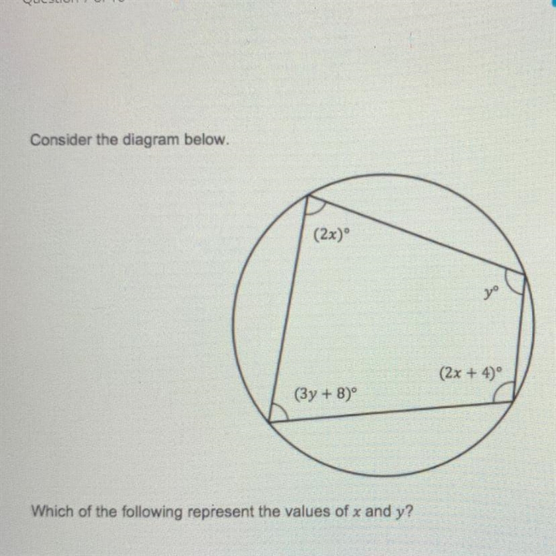 A. x = 44 and y = 43 B. x = 43 and y = 44 C. x = y = 90 D. x = 89 and y = 91-example-1