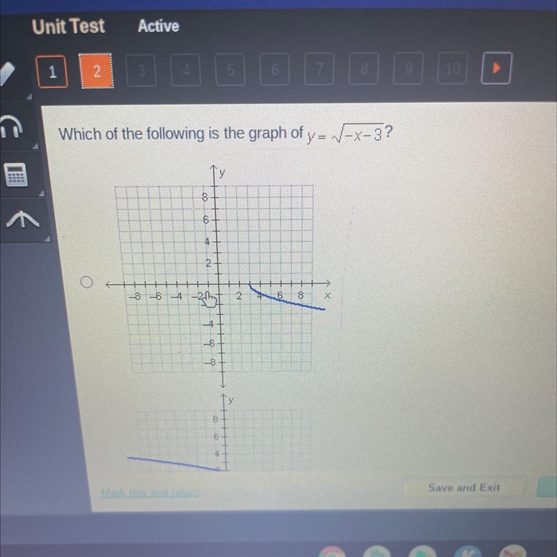 Which of the following is the graph of y=sqrd-x-3?-example-1