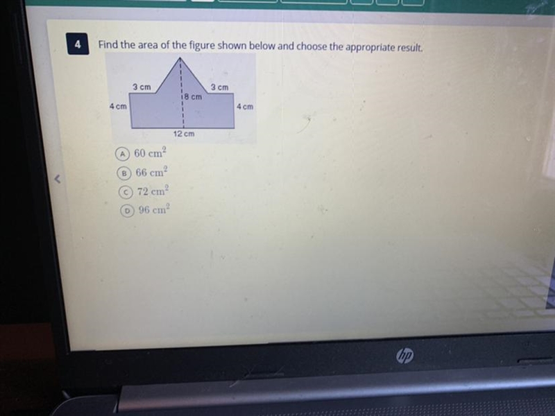 Find the area of the figure shown below and choose the appropriate results A 60 cm-example-1