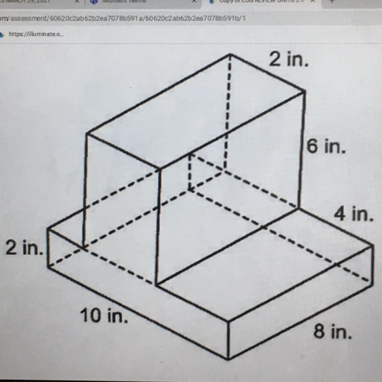 What is the volume of this figure in cubic inches? a. 32 b. 256 c. 416 d. 7.680-example-1