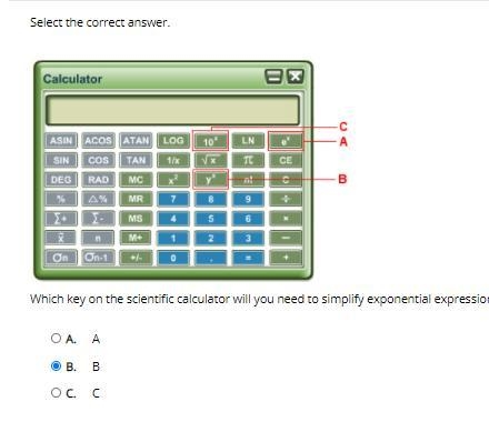 ANSWERED Which key on the scientific calculator will you need to simplify exponential-example-1