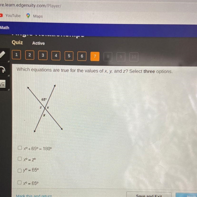 Which equations are true for the values of x, y, and z? Select three options. 650 z-example-1